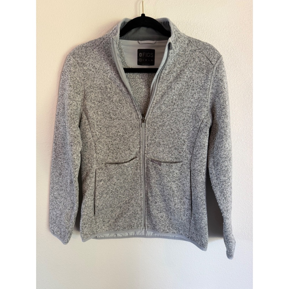 Figs Fleece Jacket Womens XS Grey Full Zip Mock Neck Knit Scrub Layer